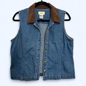 Vintage 90s Talbots Denim Vest Brown Suede Collar Sz PM Grandpacore Western